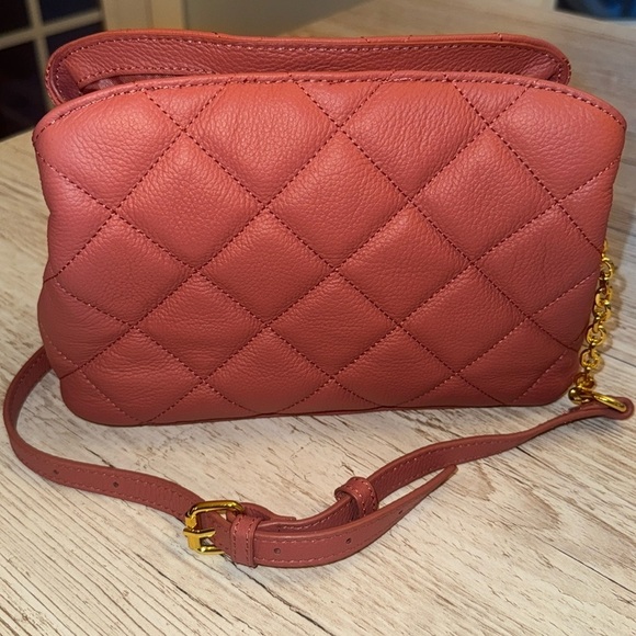 NWOT Joy First Class Luxury Leather Quilted Chain Crossbody Bag Dusty Rose